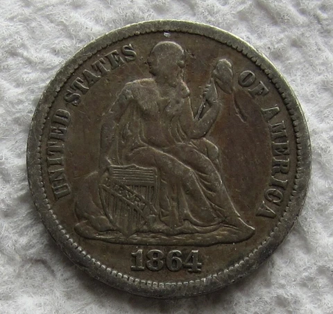 1864-S Seated Liberty Dime Rare Key Date VF Detail Full Bold Liberty  Scratches Cover