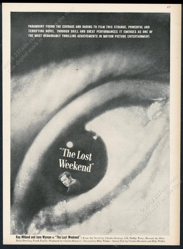 Anuncio impreso vintage de la película alcoholismo The Lost Weekend 1945 Foto 1 de 1