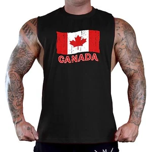 New Men's Grunge Canada Flag Black T-Shirt Tank Top Canadian Pride Maple Leaf - Picture 1 of 3