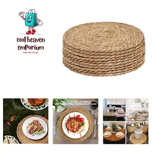 Defined Deco Woven Placemats Set of 10, 13" Round Rattan Placemats, Natural H... - Picture 1 of 10
