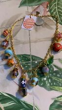 Gold Chunky Bib Collar Necklace glasswork charm  One of a kind Ladies