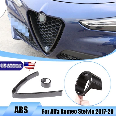 Carbon Fiber ABS Base & Ti V Shape Grille Cover For Alfa Romeo Stelvio 2017-20 - Image 1 of 4