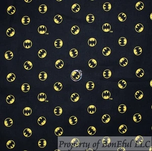 BonEful Fabric FQ Cotton Quilt Black Yellow Batman Small Logo Dot Kid Boy Print - Picture 1 of 14