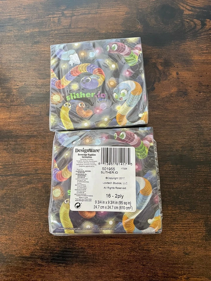 Lot of 2 Slither.io Slither 16 ct Beverage Napkins - Image 1 of 1