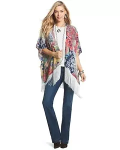 Chicos Small Medium Ella Paisley Fringed Ruana Kimono Boho Colorful Printed-#18 - Picture 1 of 9