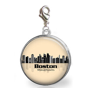 Boston MA Skyline Clip On Charm Bracelet Zipper Pull Purse Photo Jewelry