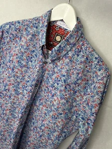 Pretty Green Shirt Mens Small Ditsy Pattern Slim Mods Liberty Liam Oasis 60s - Picture 1 of 7