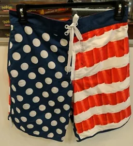 American Flag Stars Stripes Swim Trunks Shorts Mens Medium Bioworld NEW  - Picture 1 of 2