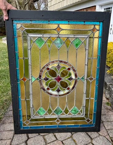 Antique American STAINED GLASS  WINDOW **EXCEPTIONAL** 40" X 30" Cover