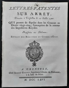 DROIT Ancien Lettres Patentes sur Arrest Contrats au Denier vingt-cinq 1766 - Imagen 1 de 2