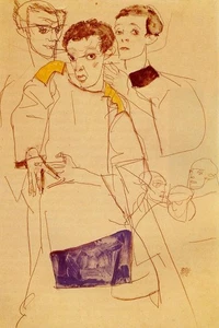 Egon Schiele Triple Self Portrait 1913 17"x 22" Archival Art Print - Picture 1 of 1