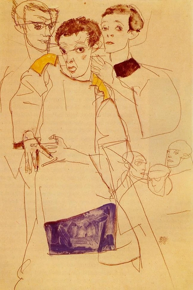 Impresión artística de archivo Egon Schiele triple autorretrato 1913 17"x 22" Foto 1 de 1