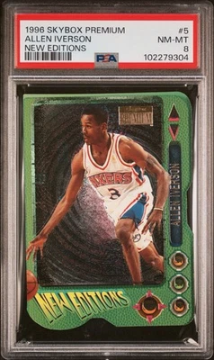 Allen Iverson 1996 Skybox Premium New Editions RC #5 PSA 8 Rookie Die-Cut Insert - Image 1 of 3