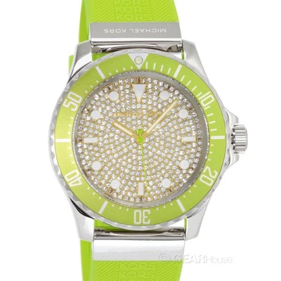 Michael Kors Womens Oversize Everest Pave Crystals Watch, Lime Green Silicone - Image 1 of 4