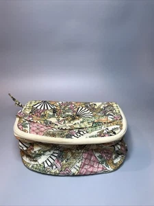 Asian Oriental Fabric Quilted Makeup Cosmetic Toiletries Bag With Zipper Closure - Picture 1 of 8