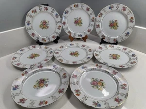 Dinner Plates Chikaramachi Japan Hand Painted Floral 10" Gold Trim – Set of 9 - Picture 1 of 19