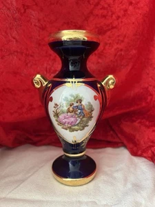 Limoges France 2 Handle Cobalt Blue 22k Gold Painted Porcelain Versailles Vase - Picture 1 of 5