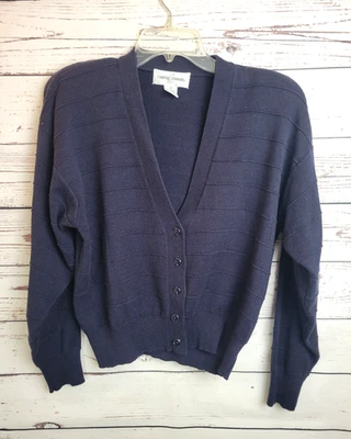 Vintage Casual Corner Ribbed Cardigan Sweater Navy Blue Soft Women's Size Large - Image 1 of 4