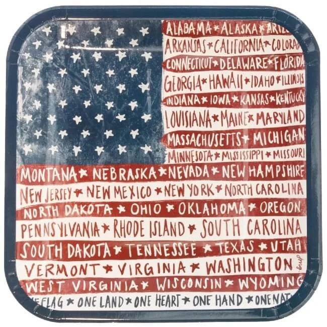 Boston International 7" Square Paper Plates One Flag One Nation  - Image 1 of 1