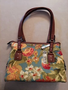 Vintage Madison Studio Handbag Purse Floral Flowers Belk NEW w/ Tags Brown Zip - Picture 1 of 14