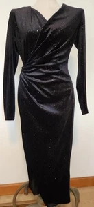 Double Crazy Damen schwarz Samt Celestial Goth Etuikleid hoher Schlitz Glitzer M - Bild 1 von 17