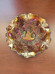 Atemberaubende Amethyst Millersburg Karneval Glas verschachtelt Schwan Muster gekräuselte Schale - Bild 1 von 16