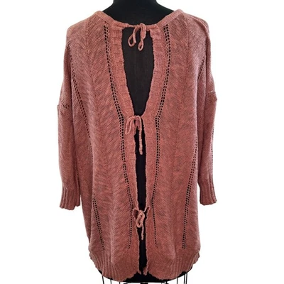 Suéter Anthropologie Tejido y Anudado Marrón Lino Algodón Abierto Abierto Abierto Atrás L Grande Foto 1 de 4