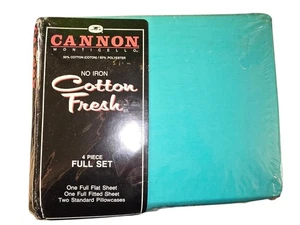 Set completo lenzuola vintage Cannon Monticello cotone teal fresco senza ferro nuovo - Foto 1 di 5