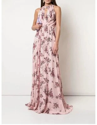 Vestido Marchesa Notte Carrara blush floral buraco na fechadura gola redonda costas abertas tamanho 10 novo com etiquetas - Imagem 1 de 4