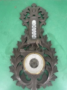 35/3/121  Barometer Wetterstation geschnitzt Pferdemotiv antik - Bild 1 von 8
