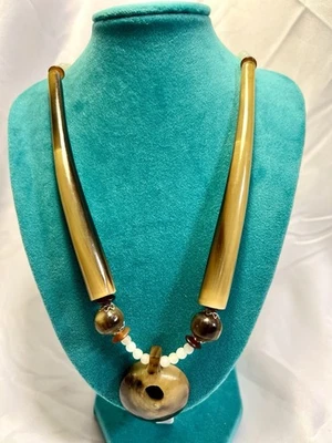 Natural horn Tribal necklace, 12” Long. - Image 1 of 4