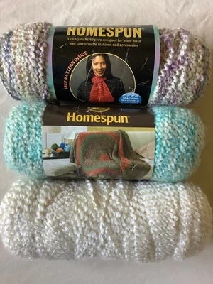 Lot of 3 Lion Brand Homespun Yarn Seafoam, Tudor, White with Gold Thread - Image 1 of 4