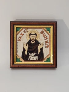 Heiliger Franz von Assisi Handbemalte Ikone gerahmt ca. 4,5"x4,5" - Bild 1 von 6