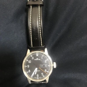 Junk Fortis Watch Black Dial Leather Band Crown Issue Condition No Box - Picture 1 of 9
