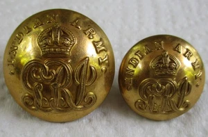2x British Made:"INDIAN ARMY OFFICER'S BRASS BUTTONS" (25mm-19mm, WW1 Period) - Picture 1 of 3
