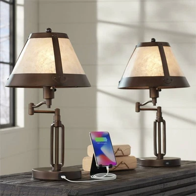 Samuel Bronze Swing Arm USB Desk Lamps Set of 2 with Socket - Image 1 of 4