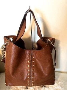 MICHAEL KORS Uptown Astor Leather Studded Hobo Purse COGNAC - Picture 1 of 21