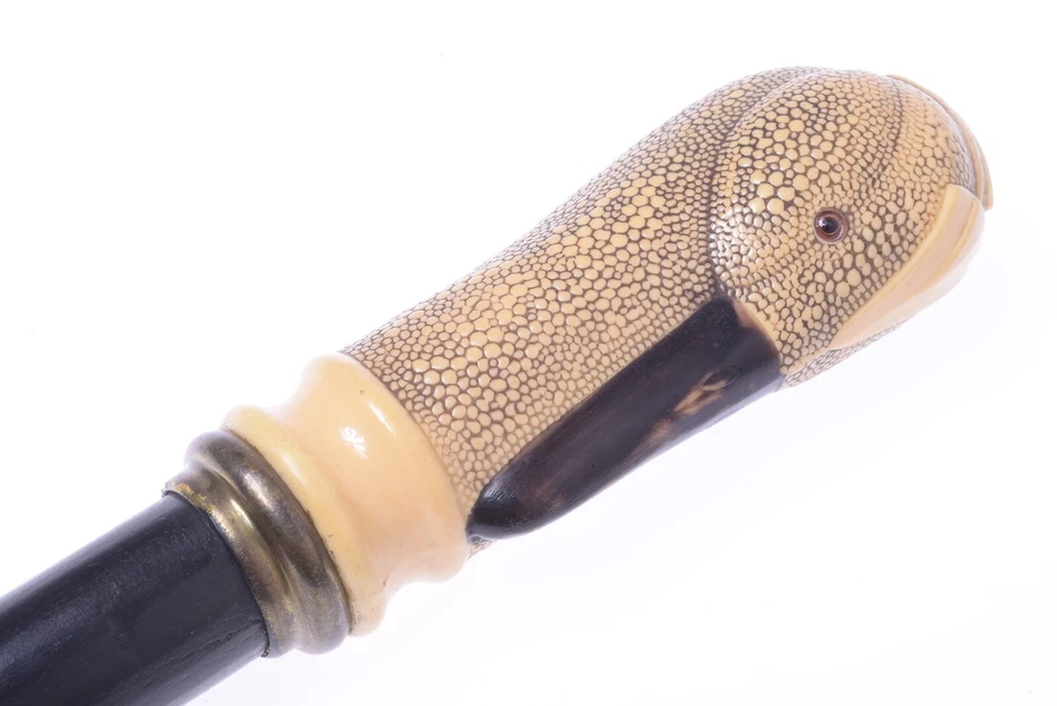 ✅ ANTIQUE CANE WALKING STICK IVORINE* PELICAN BIRD HANDLE WOOD SHAFT 94CM 37” - Image 1 of 4