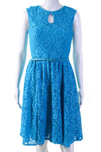 Maggy London Blue Lace Lined Keyhole Neck A Line Dress Size 10 New $128 JG11