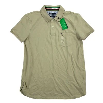 Camisa polo masculina Tommy Hilfiger Lex manga curta ajuste personalizado bege acastanhado M - Imagem 1 de 4