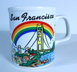 Vintage 1982 San Francisco Bridge Rainbow Design Kaffeebecher Made in Japan, MICO - Bild 1 von 9