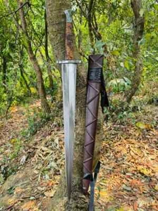 Handmade Carbon Steel Full Tang Sword 30 Inch Blade With Leather Sheath - Picture 1 of 9