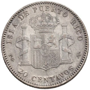 Spain-Alfonso XIII. 20 centavos 1895. PUERTO RICO.. Plata 5 g. ESCASA - Imagen 1 de 2