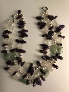 Bold Beautiful Healing Quartz Crystals, Chlorite, Amethyst & Pearls 925 Toggle - Picture 1 of 4