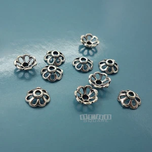 10 tapas de cuentas espaciadoras florales caladas de plata de ley oxidada de 7 mm (6,8 mm) #33801 - Imagen 1 de 2