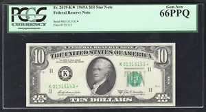 FR. 2019-K* 1969-A $10 *STAR* FEDERAL RESERVE NOTE DALLAS, TX PCGS GEM UNC-66PPQ - Picture 1 of 2