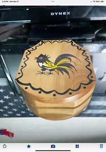 Vintage Wood Hamburger Press with Rooster - Hand Painted in Japan