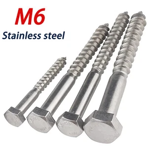 6mm M6 A2 STAINLESS STEEL SCREWS HEX HEAD LAG BOLTS WOOD SCREW BOLT DIN571 - Picture 1 of 17