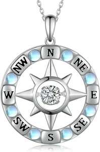 Compass Necklace for Women 925 Sterling Silver Jewelry Sparkling Pendant Gifts - Picture 1 of 7