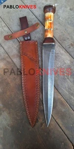 Cuchillo escocés de caza de acero Damasco forjado a mano de 16" con mango de hueso y madera - Imagen 1 de 7